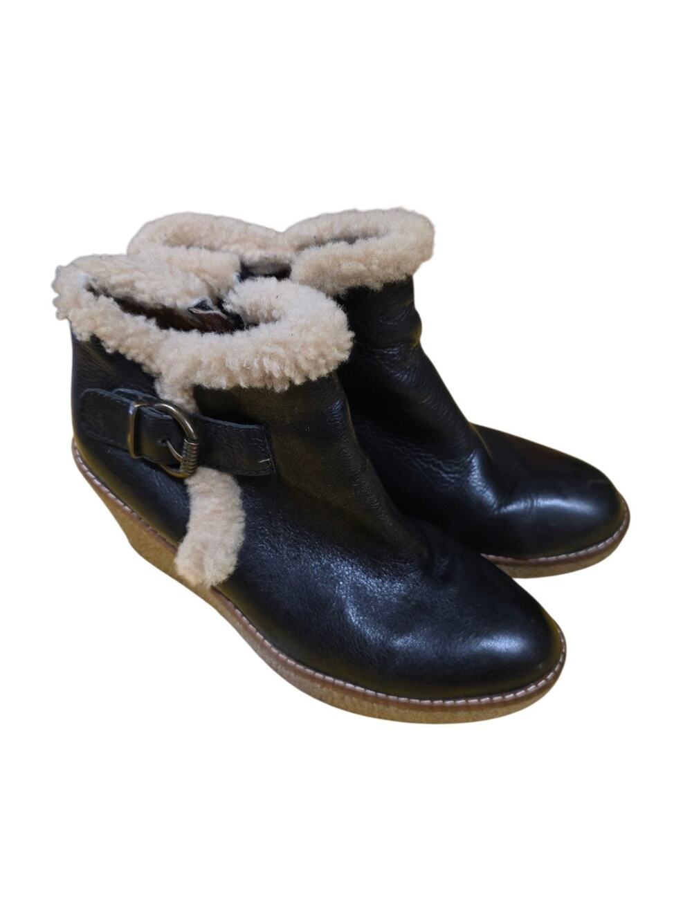 Sam Edelman Womens Jayla Boot Size 8 M Black Leather Wedge Bootie Sherpa Cuff